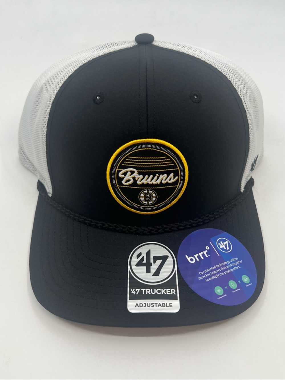 Boston Bruins '47 Brand brrr Fairway Rope Trucker Mesh Snapback OSFM Hat Cap NEW